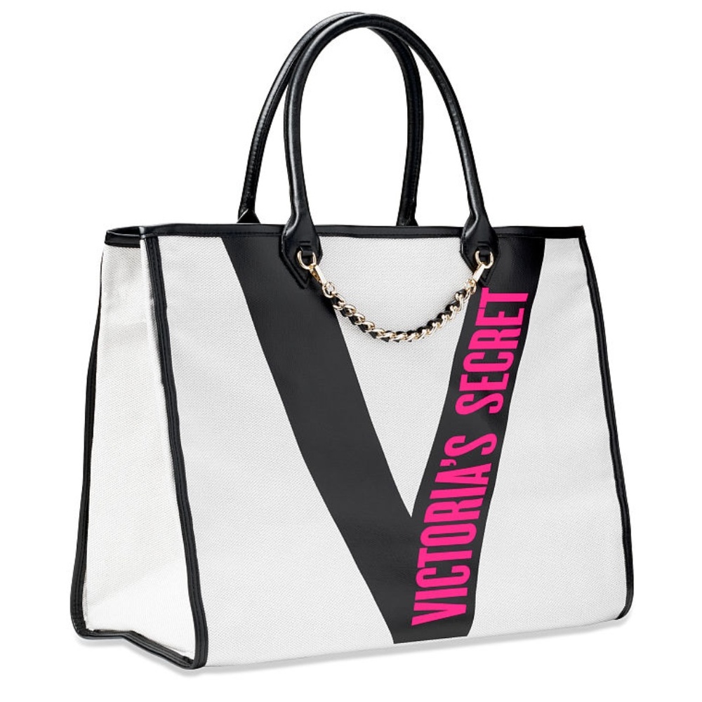 Huge VICTORIA'S SECRET Ribbon Chain Logo City Tote